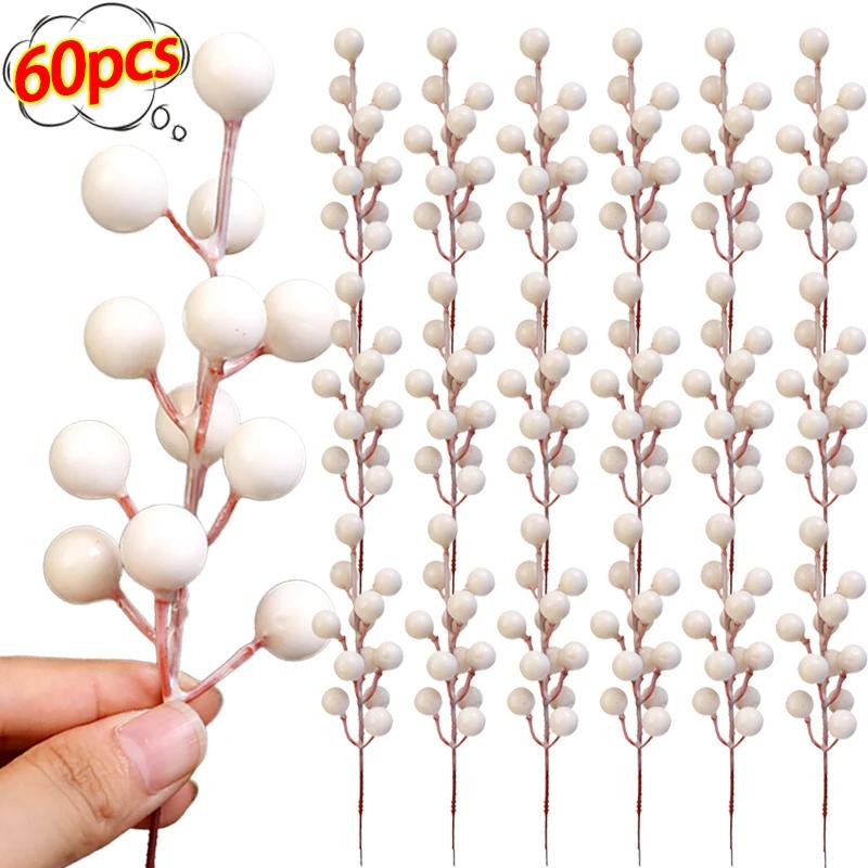 Artificial White Berries Stems Christmas Berry Branches Fake Fruit Flowers Wedding Party New Year Home Decorations DIY Crafts