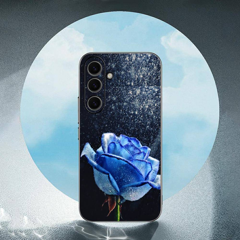 Blaue Rose Kunst Für Samsung Galaxy S23 S24 S25 Ultra S22 Plus S21 Schwarzes Weiches Case Wasserdichtes Weiches Case