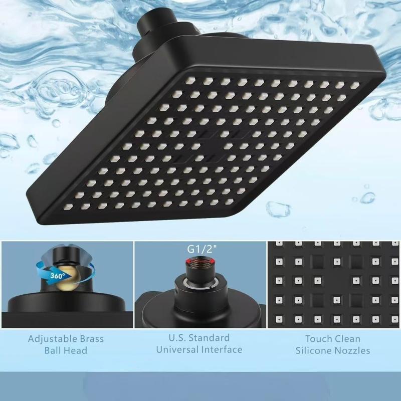 Modern High-Quality Filtered Detachable Adjustable Angles Pressurized Rainfall Shower Head with 2 Water Filters for Shower