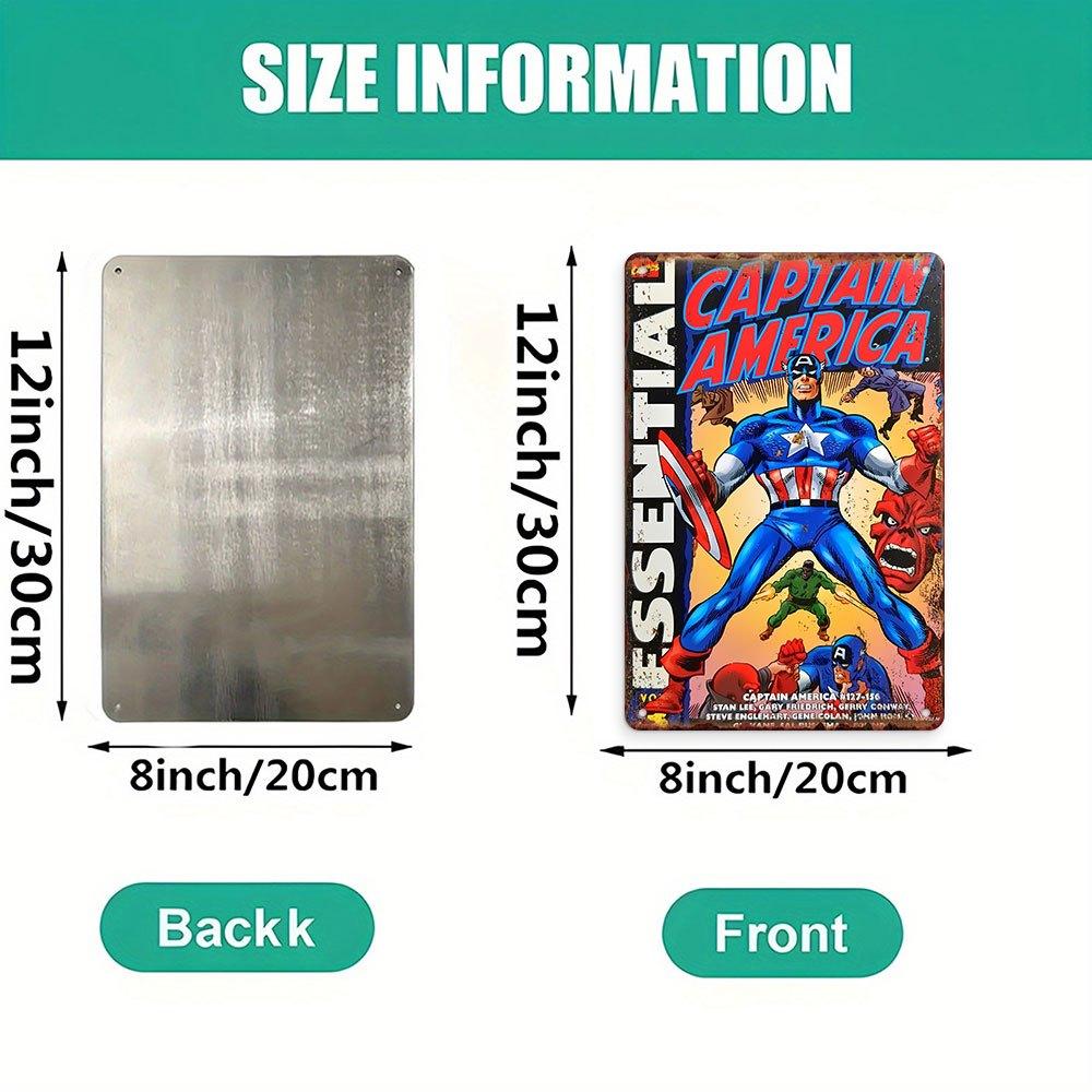 1 Marvel Captain America Retro Plåtskylt - Vintage Järnväggdekor, Superhjältedesign, Ingen El Behövs, Lätt att Installera, Sui