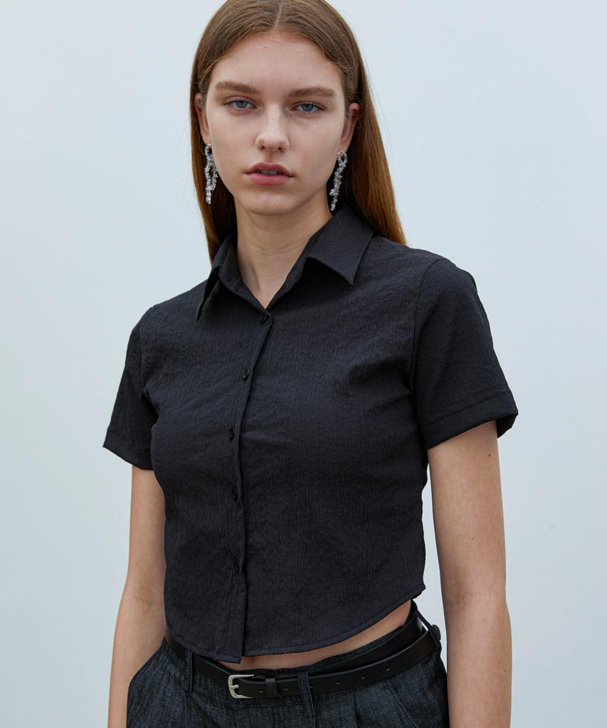 TRIP LE SENS Women'S Crop All Day Crinkle Shirt _Blue
