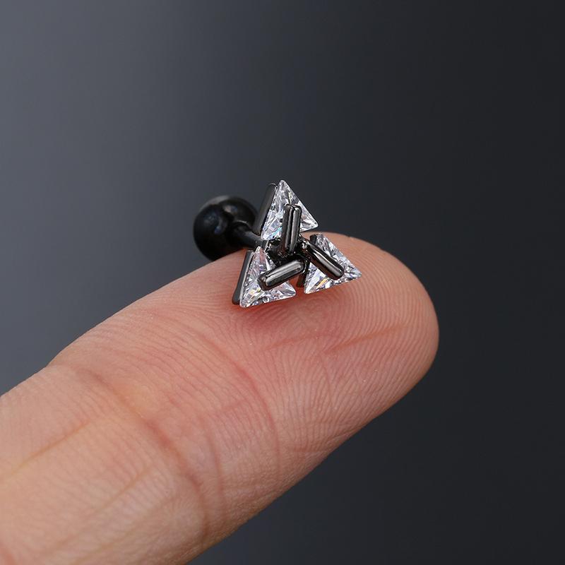 Fashionable And Creative Triangle Inlaid Zircon Earrings Suitable For Men And Women Cool Hip-hop Punk Style Jewelry Gifts