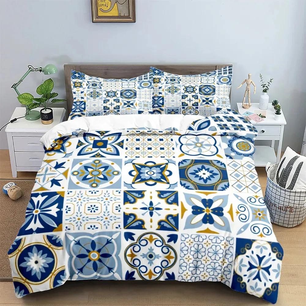 Set cuvertură de pilota Mandala King Queen Twin Full Size Moon Sun Eye Boho Chic Floral Poliester Husă de pilota pentru copii și băieți Set de lenjerie de pat