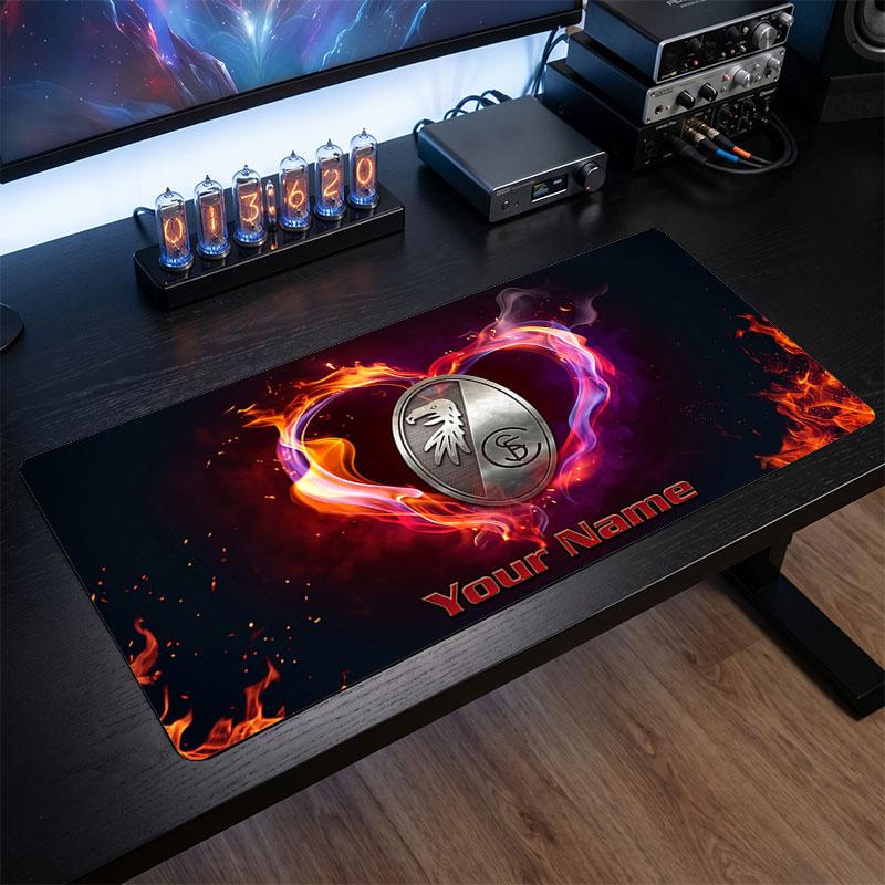 SC Freiburg Custom Large Mouse Pad, Personalized Name Text Print, Football Logo Non‑Slip Desk Mat Gaming Gift
