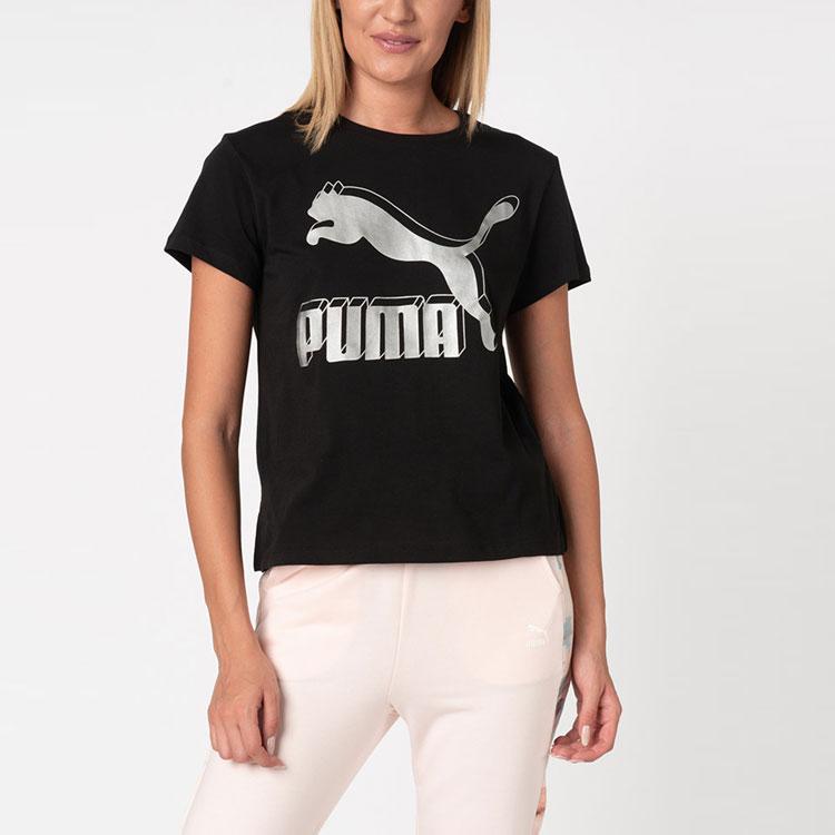 Puma Classics Logo Short Sleeve T-Shirt Women Tops Black 596512-71