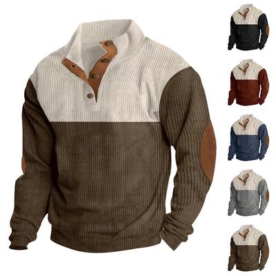 Bahar/Sonbahar Erkek Dış Mekan Günlük Düğmeli Dik Yaka Bol Kesim Kadife Renk Bloklu Spor Sweatshirt