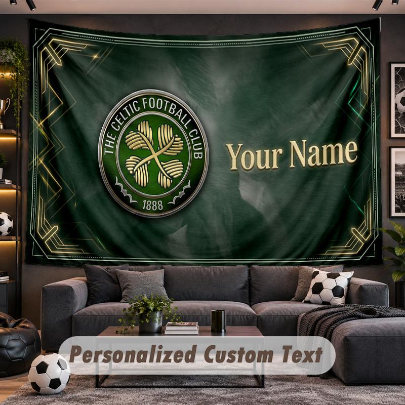 Celtic FC Personalisierte Wandteppich Unterstützung Benutzerdefinierter Name, Wandkunst Heimdekoration