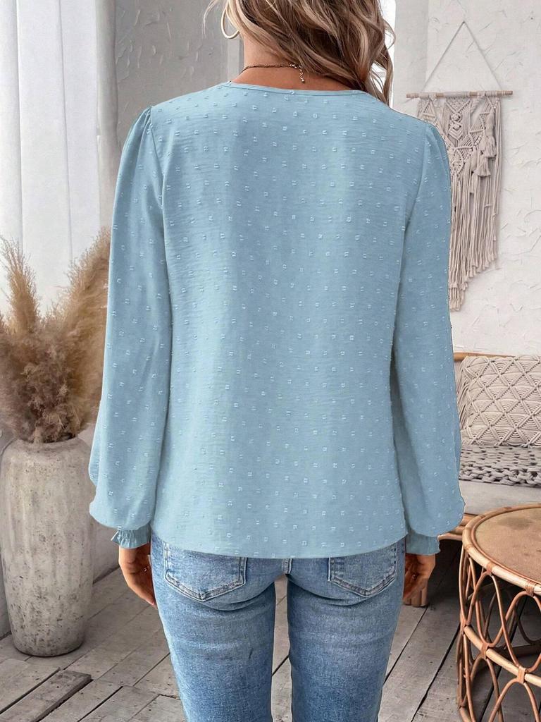 2026 Europe Autumn/Winter V-neck Lace Solid Color Long Sleeve Casual Women's Top