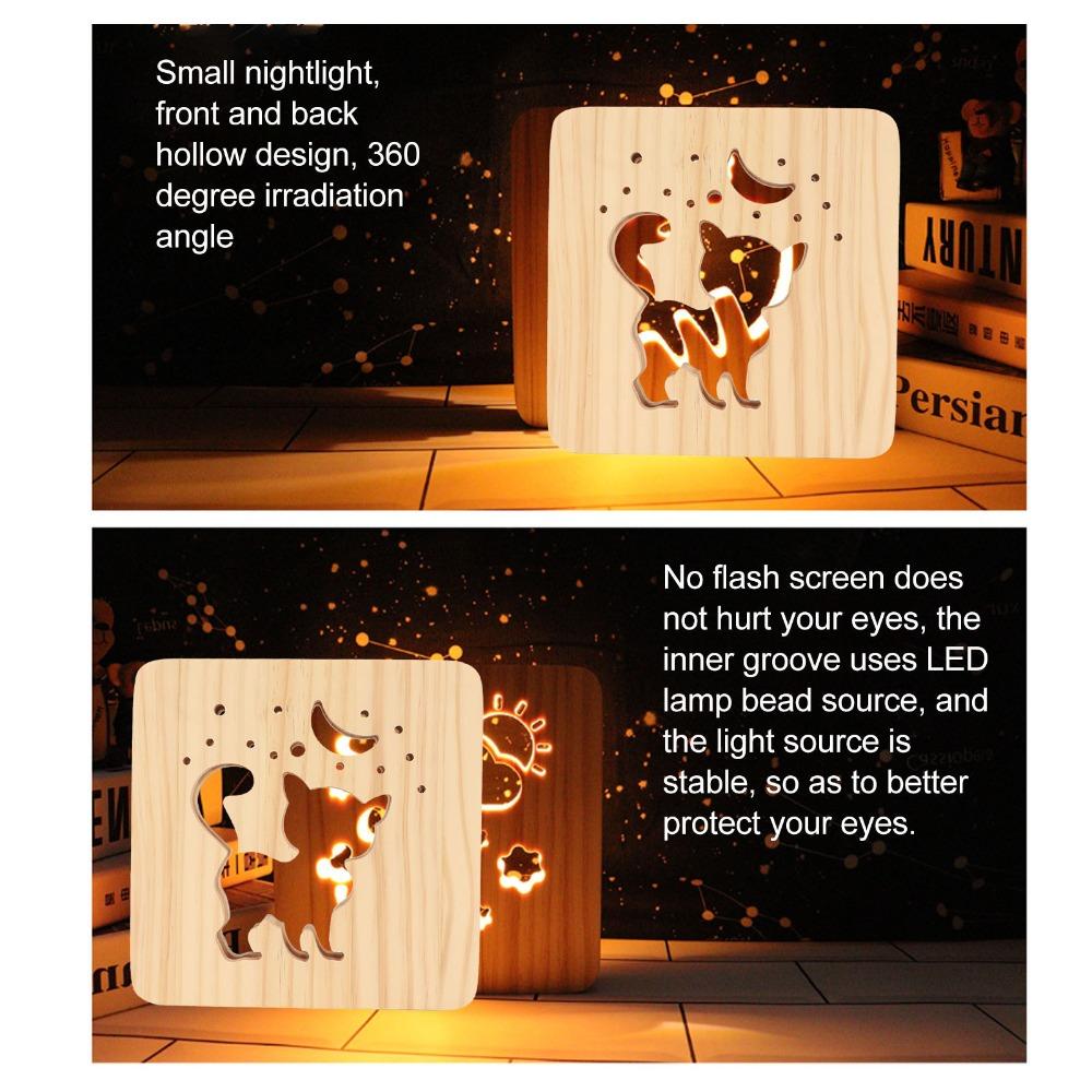 Warm White Lamp 3D Wood Light LED Light Night Light Lamp Cat 3D Wood Light Bedroom Decor