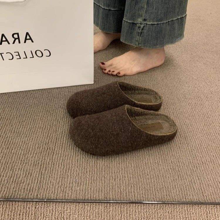 

Флісові капці Birkenstock для жінок на осінь та зиму, носіння сумки-голови та напівкапці 2025 ретро універсальні напівплатформи пухнасті капці 39 темно-коричневого кольору