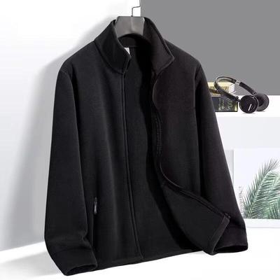 Men's Fleece Stand Collar Zipper Jacket - Loose, Thickened, Plain Color, Large Size for Autumn and Winter