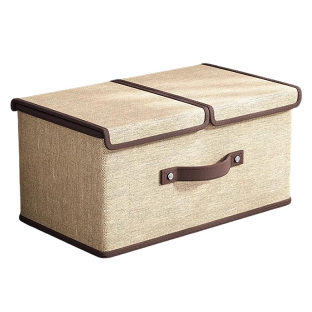 Pudełko do przechowywania z tkaniny lnianej Podwójna pokrywa Składany kosz do przechowywania z uchwytami Kosze do przechowywania z tkaniny do szafy