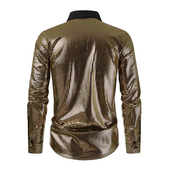 Herre Retro Paljett Skjorte Glitrende Knappelukking Langermet Krageskjorte Vintage Disko Skjorte for Barer Nattklubber Fester