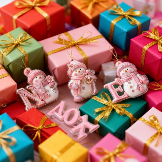 2025 Alphabet Snowman Advent Calendar 26 Days Christmas Countdown Calendar with A To Z Letters 2D Acrylic Pink Pendants Set for Winter Tree Decor