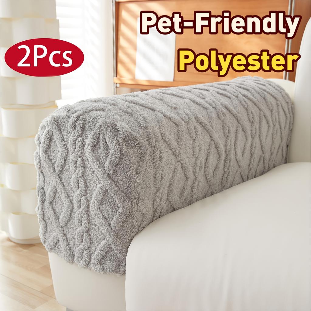 2pcs Velvet Quilted Sofa Covers - Soft Polyester & Spandex Blend, Elastic Fit, Non-Slip &, Machine Washable, Pet-Friendly, Thickened Warmth
