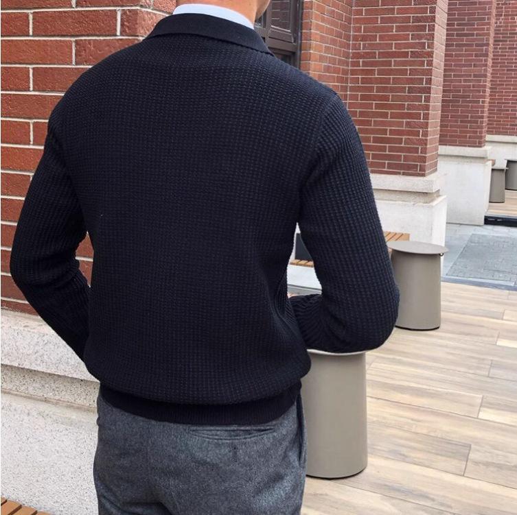 Men's British Style Slim Fit Half-Zip Pullover Sweater - High Neck, Lightly Mature, Gentlemanly Simple Knitwear for Spring and Autumn.