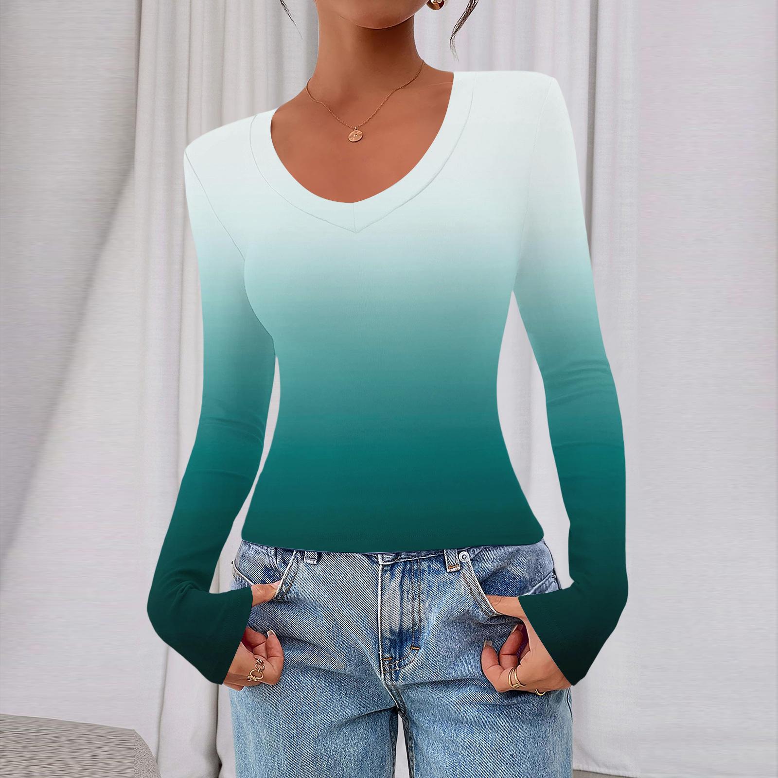 

Женский повседневный и модный топ с глубоким V-образным вырезом, облегающий, короткой длины, с принтом и градиентным переходом цвета M