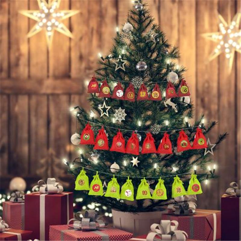 24 PCS Christmas Calendar Countdown Bag Candy Chocolate Sack Linen Storage Pouch