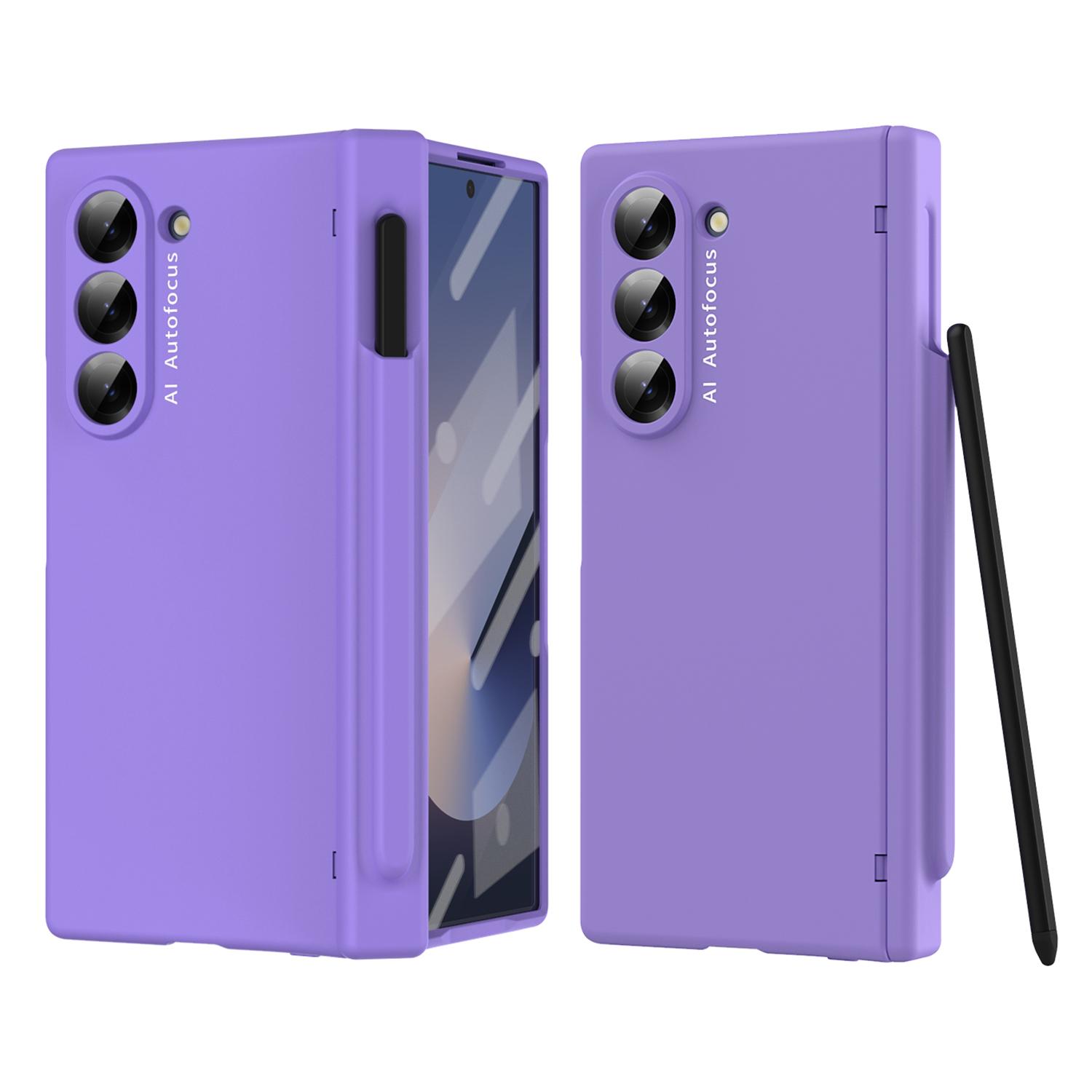 

Macaron Series For Samsung Galaxy Z Fold6 5G Case PU Leather+PC Protective Phone Cover with Stylus Purple
