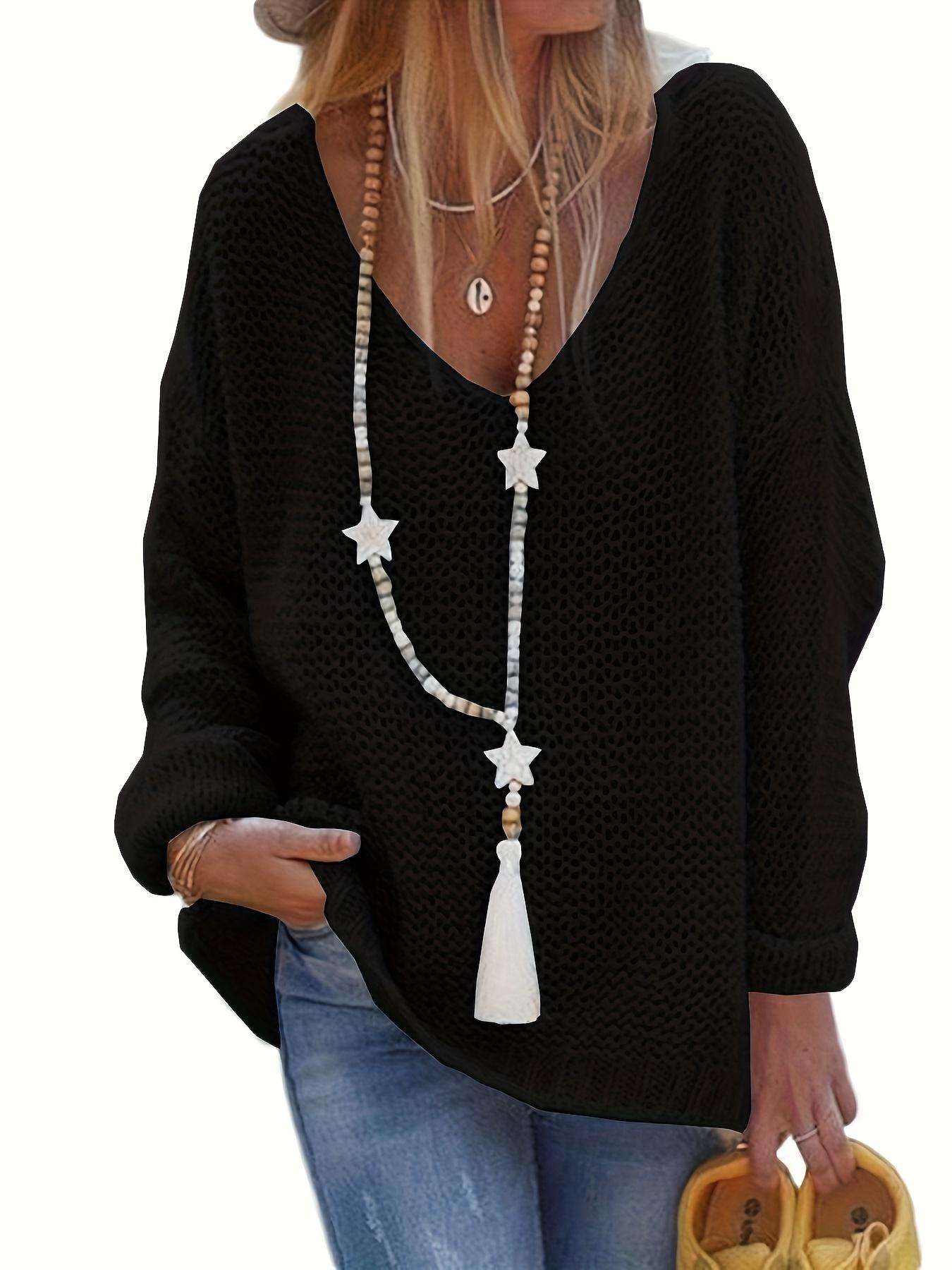 

Rose Beauty A Plus Size Solid V Neck Sweater, Casual Long Sleeve Sweater For Autumn & Winter, Women s Plus Size Clothing 5XL чёрный