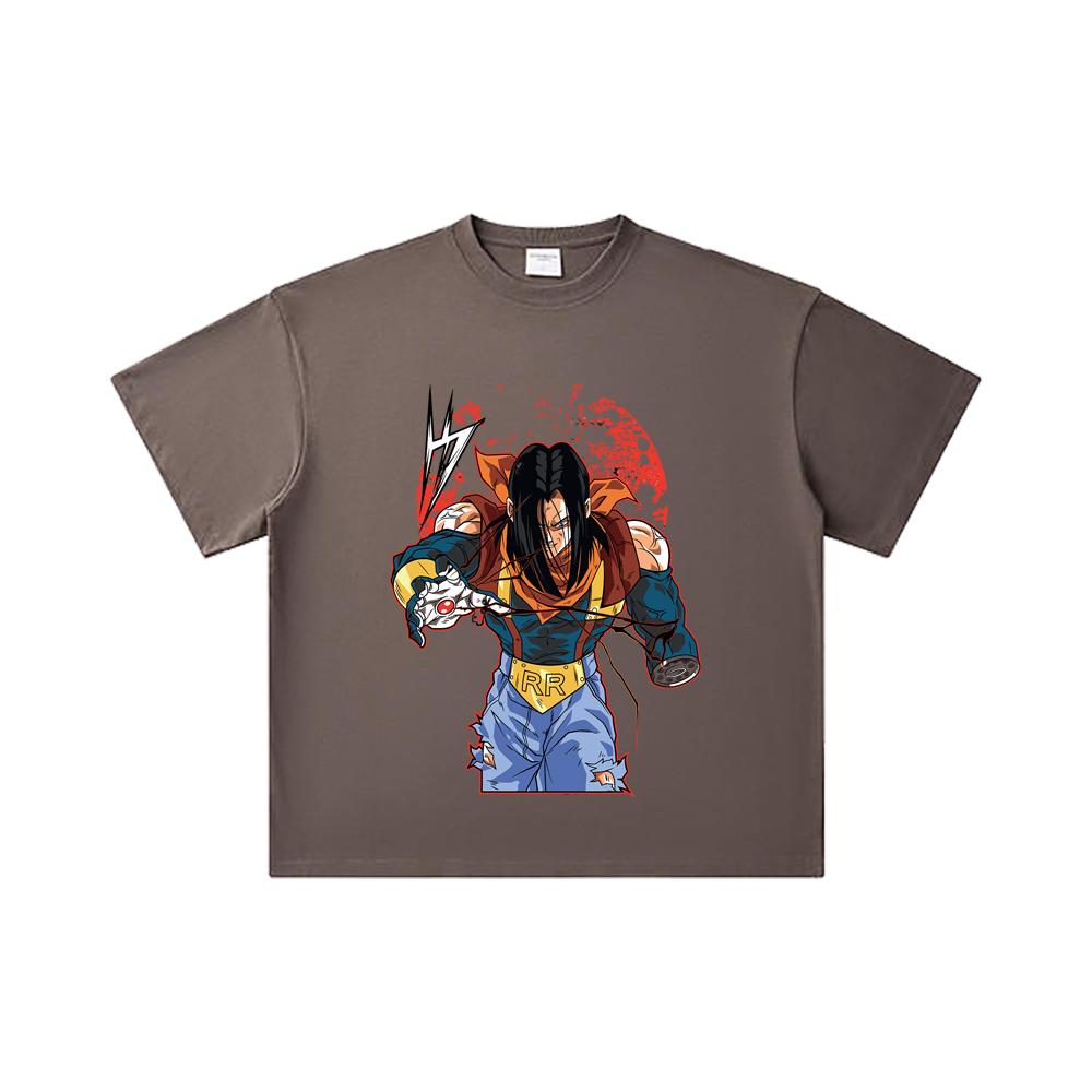 260 GSM Double Yarn 32 Count 100% Cotton Dragon Ball V48 Android 17 Print Unisex Heavy Cotton T Shirt