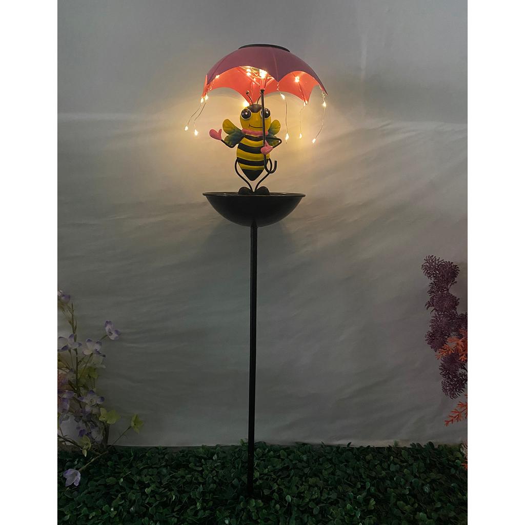 Schmiedeeisen Biene, Regenschirm Vogelhäuschen, Außen Terrasse Garten, Solar-LED Tier-Regenschirmlicht mit Vogelhäuschen