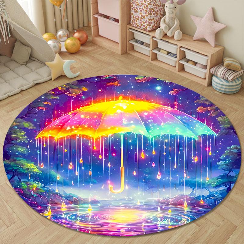Cozy Round Starry Multicolor Carpet, Non-Slip Floor Mat for Dining Room