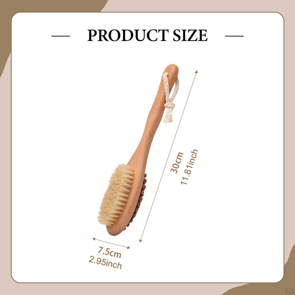 2 In 1 Wooden Shower Brush Back Scrubber with Massage Nodules Shampoo for Wet/Dry Brushing