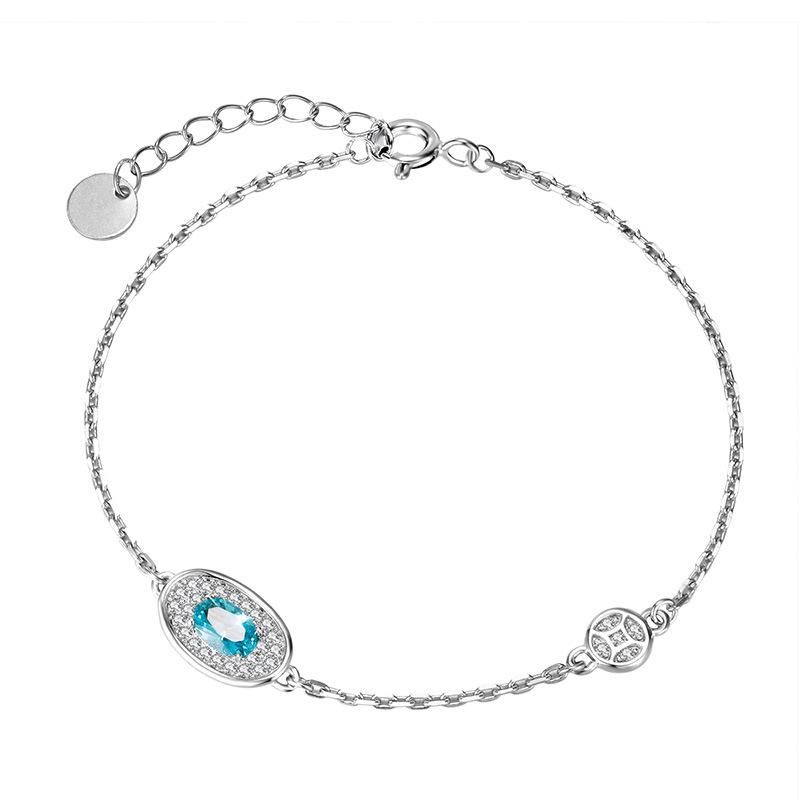 

Браслет зі срібла 925 проби з параїбою - Жіночий китайський розкішний нішевий дизайн: Вишуканий подарунок для дівчини