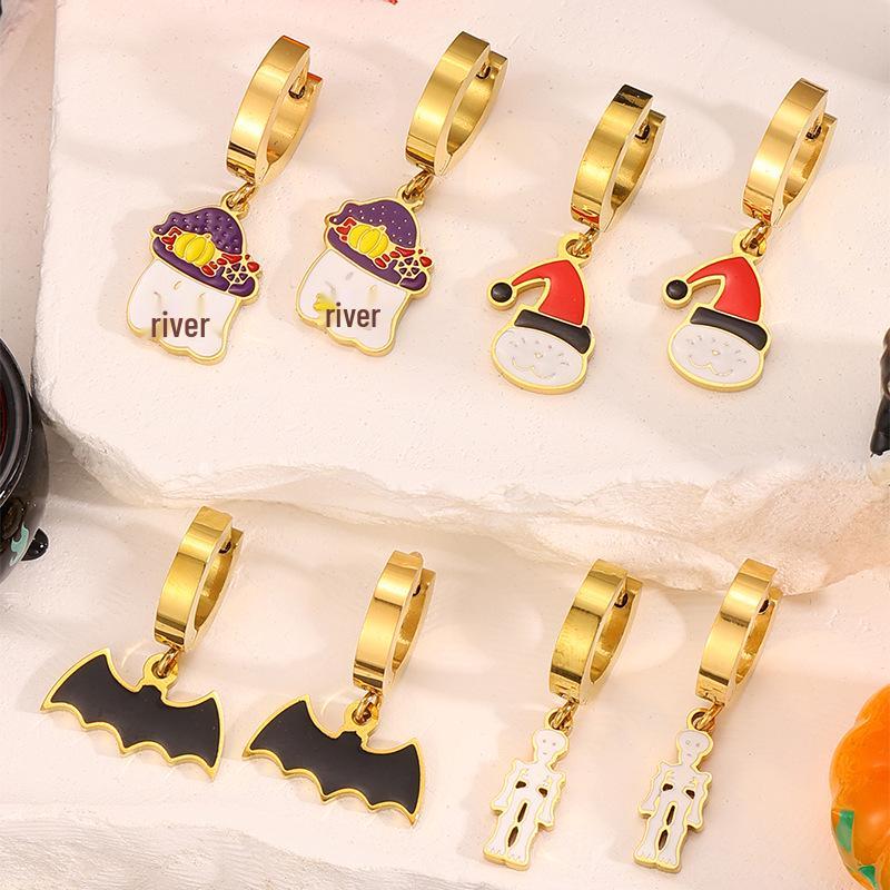 Luxurious Halloween Stainless Steel Pumpkin, Skull & Mummy Earrings