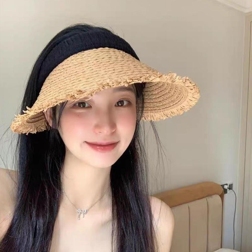 Woven Empty Top Hat Sunscreen Summer Sun Cap Fashion Straw Visor Cap  Girl