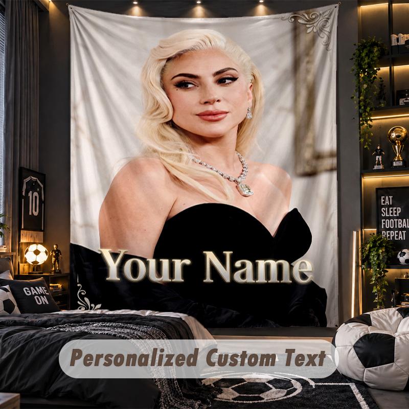 Personalized Wall Tapestry,Lady Gaga Custom Printed Name, Fabric Wall Art For Indoor Room Backdrop