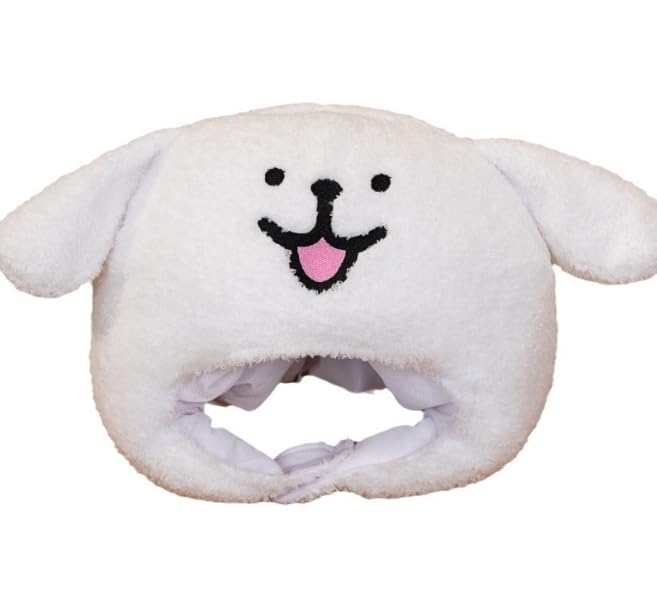 DOKiDOKi Dog Hat Cosplay Smiling Dog Transformation Mask Halloween Headgear Plush Kigurumi Headwear Fluffy Cute Halloween [White] [Used]