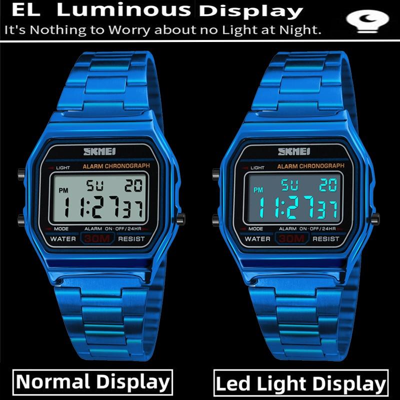 Skmei Unisex Digitale Armbandhorloges Luxe Roestvrij Staal Band LED Waterdicht Chronograaf Mode Wekker Mannen
