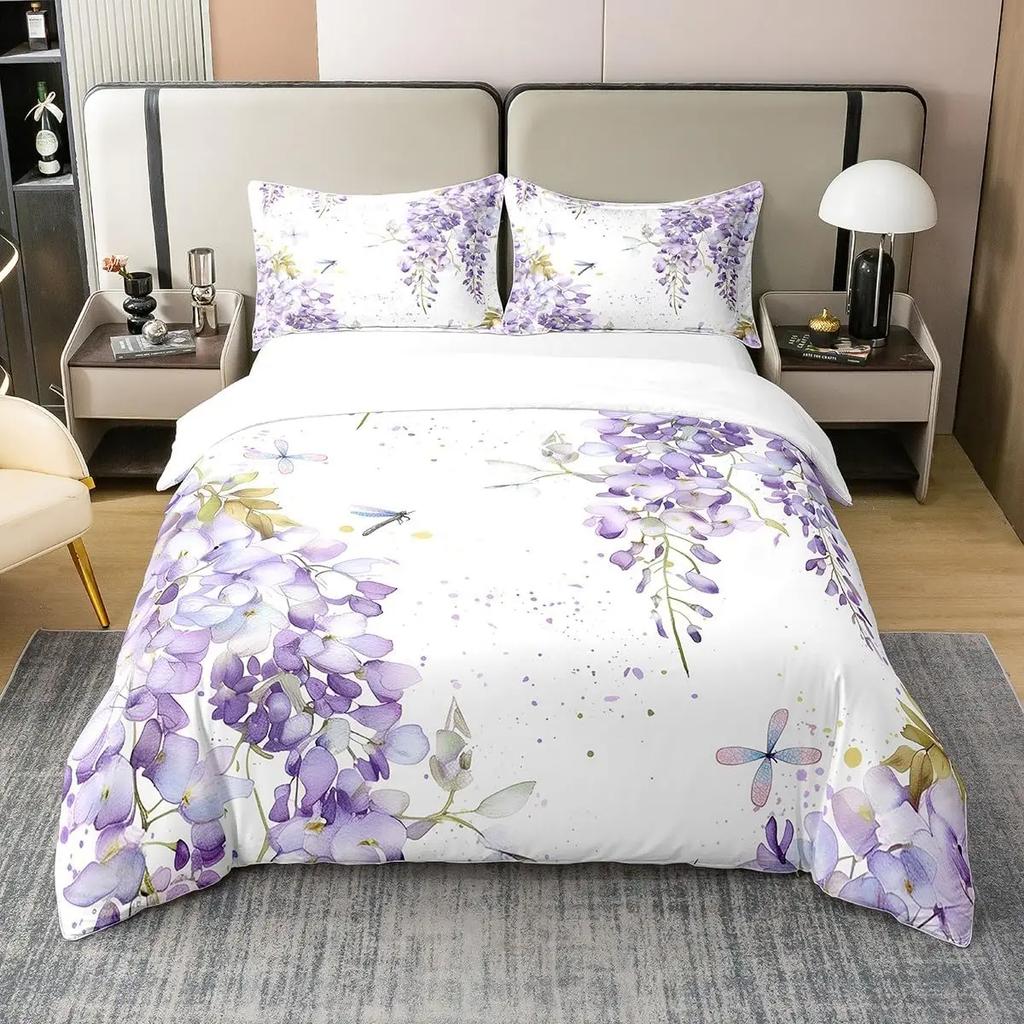 Bettdecke Tuschemalerei Stil Queen King Size Modern Schlicht Aquarell Pflanze Blatt Bettwäsche Set Kinder Erwachsene Damen 3-teiliges Set