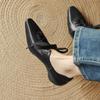 Fashion 2025 Spring Women Pumps Square Toe Chunky Heel Women Shoes Casual Lace-up Women Loafers Handmade Ladies Shoes Genuine Leather