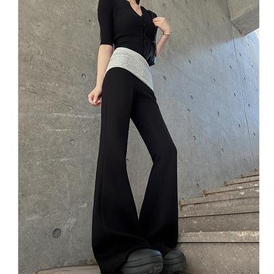 Color Matching Curled Micro-flared Pants Women's Autumn New Thin Slim Sweatpants Spice Girl Drape Wide-leg Sweatpants