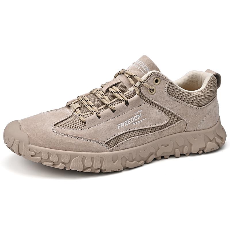 2025 Suede Leather Men Mens Hiking Shoes Outdoor Low Ankle Hunting Trekking Sneakers Plus Size Tourism High Quality Shoes Beige