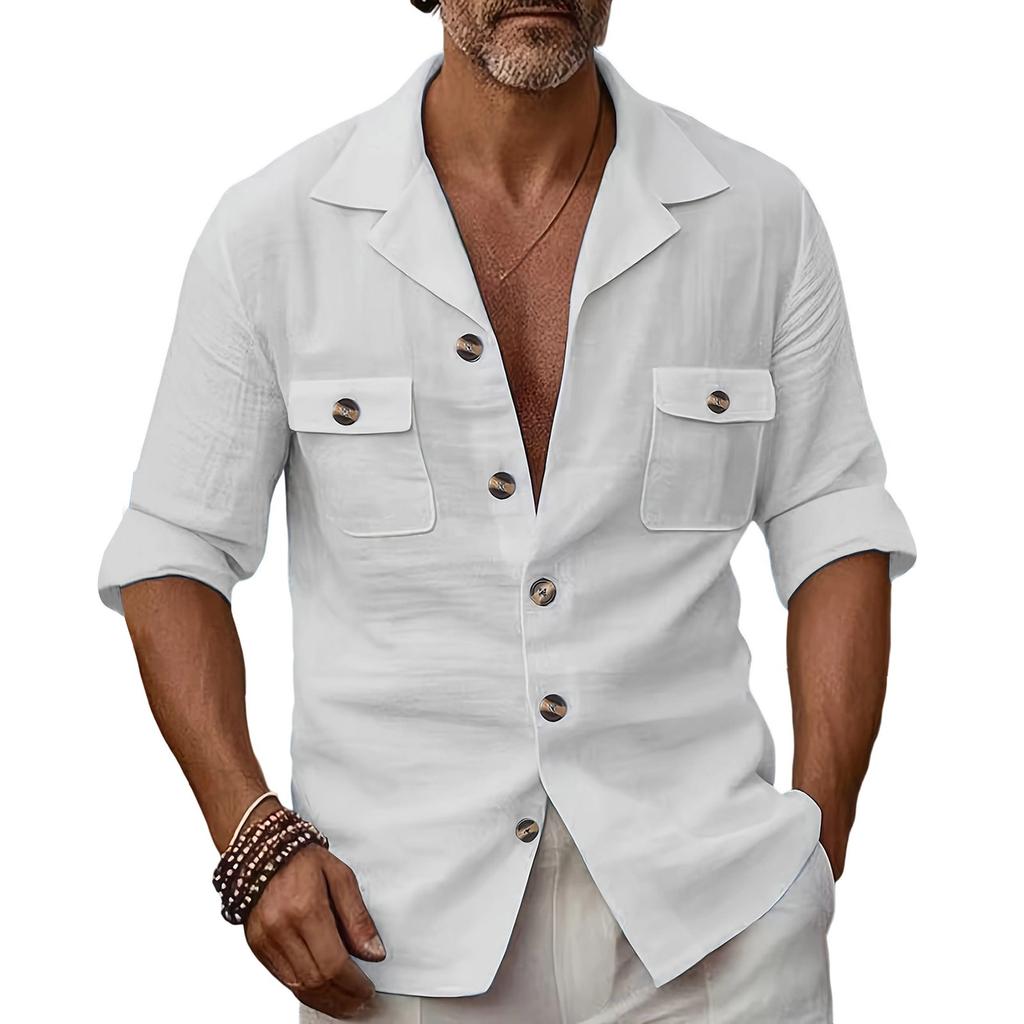 Camicia da uomo Tendenza Moda Bottoni Tasca Colore Unico Lino Tempo libero