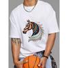 Unisex T-Shirt White Horse Head with Colorful Tribal Pattern Print Casual Wear for Men and Women