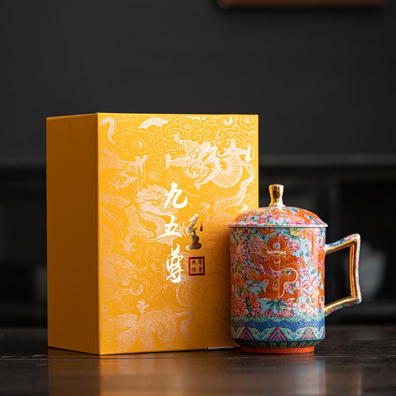 High-end gift gilt enamel color water cup court style practical ceramic teacup S