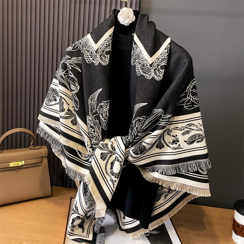Large Square Scarf Shawl Women's Outer Scarf Dual-purpose Cape Autumn and Winter Birthday Gift Air-conditioned Room Imitation Cashmere Cape