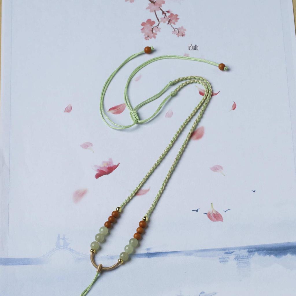 Handmade Woven Ruyi Jadeite Pendant Necklace with Four-Strand Cord