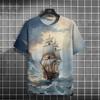 Men's retro T-shirt sailing outdoor sports leisure couple 3D printing T-shirt