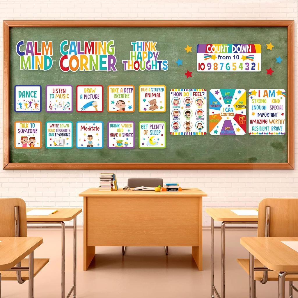 Calm Down Corner Bulletin Board Set for Classroom Decoration Feelings Chart Mental Health Feeling Management Poster for Kindergarten Emotions Poster