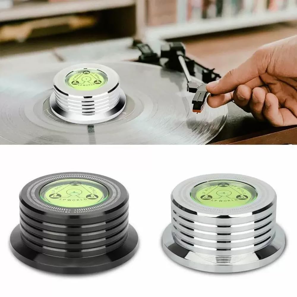 Pailvens Record Weight Turntable Disc Record Stabilizer Vibration Reduction Inside Speed Measuring Leveling for LP Vinyl Record Silver Stabilizer,