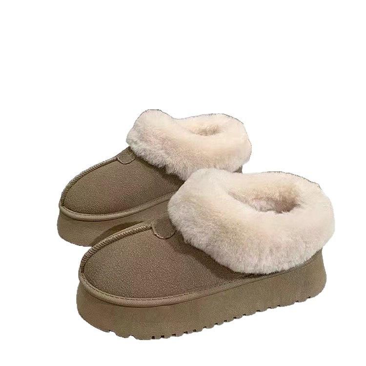 Winter plush thickened wool shoes Internet celebrity short snow boots women's 2025 new thick-soled warm one-pedal cotton shoes