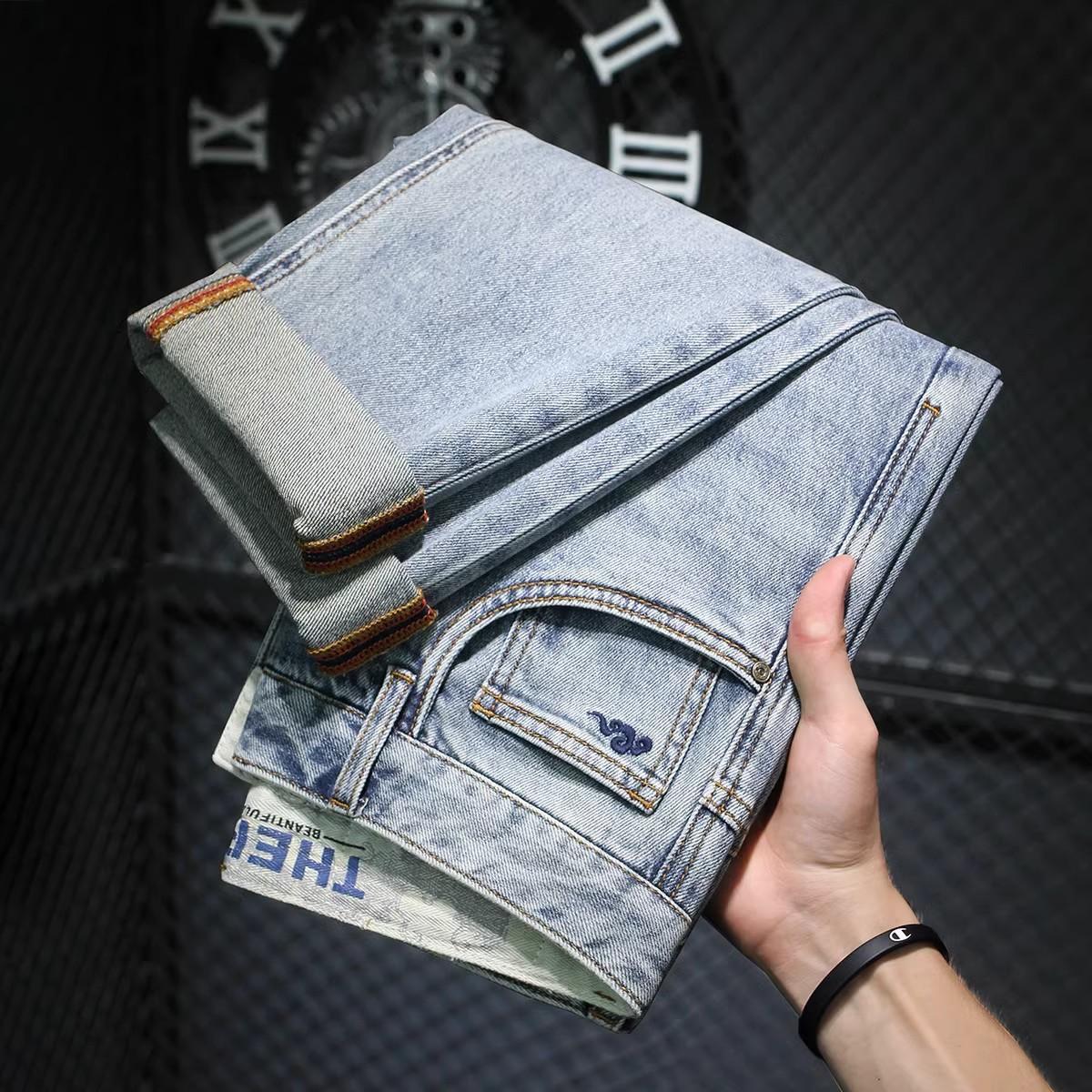 

Мужские джинсы 2025 Новые Маленькие Прямые Свободные Модные Эластичные Повседневные Длинные Брюки Весна Осень Универсальные Брюки Летний Тонкий Стиль Мужские 36 синий