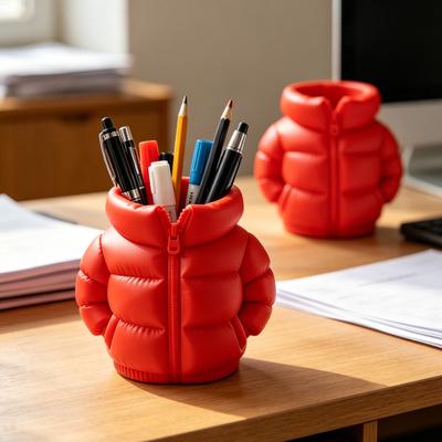 Pufferjacke-förmiger Stiftebecher, 3D-gedruckter Schreibtisch-Organizer, Kreativer Mantel-Stifthalter für Make-up-Pinsel, Home-Office-Dekoration