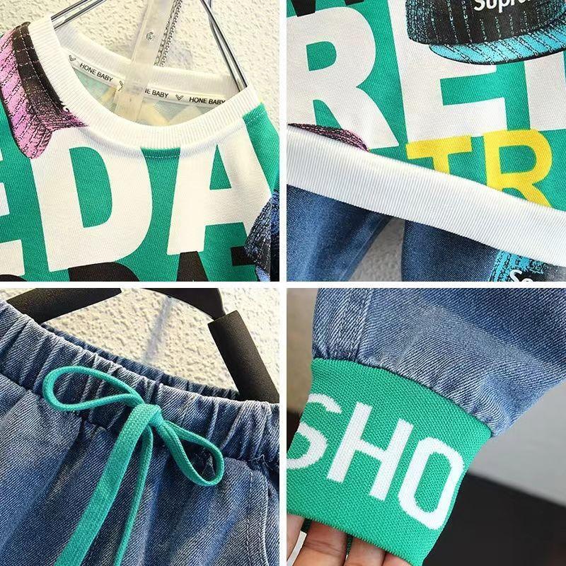 Kids Boys Spring and Autumn Suit Clothing Casual Wear Children's Autumn Sweater Two-piece Boys Fashionable Top